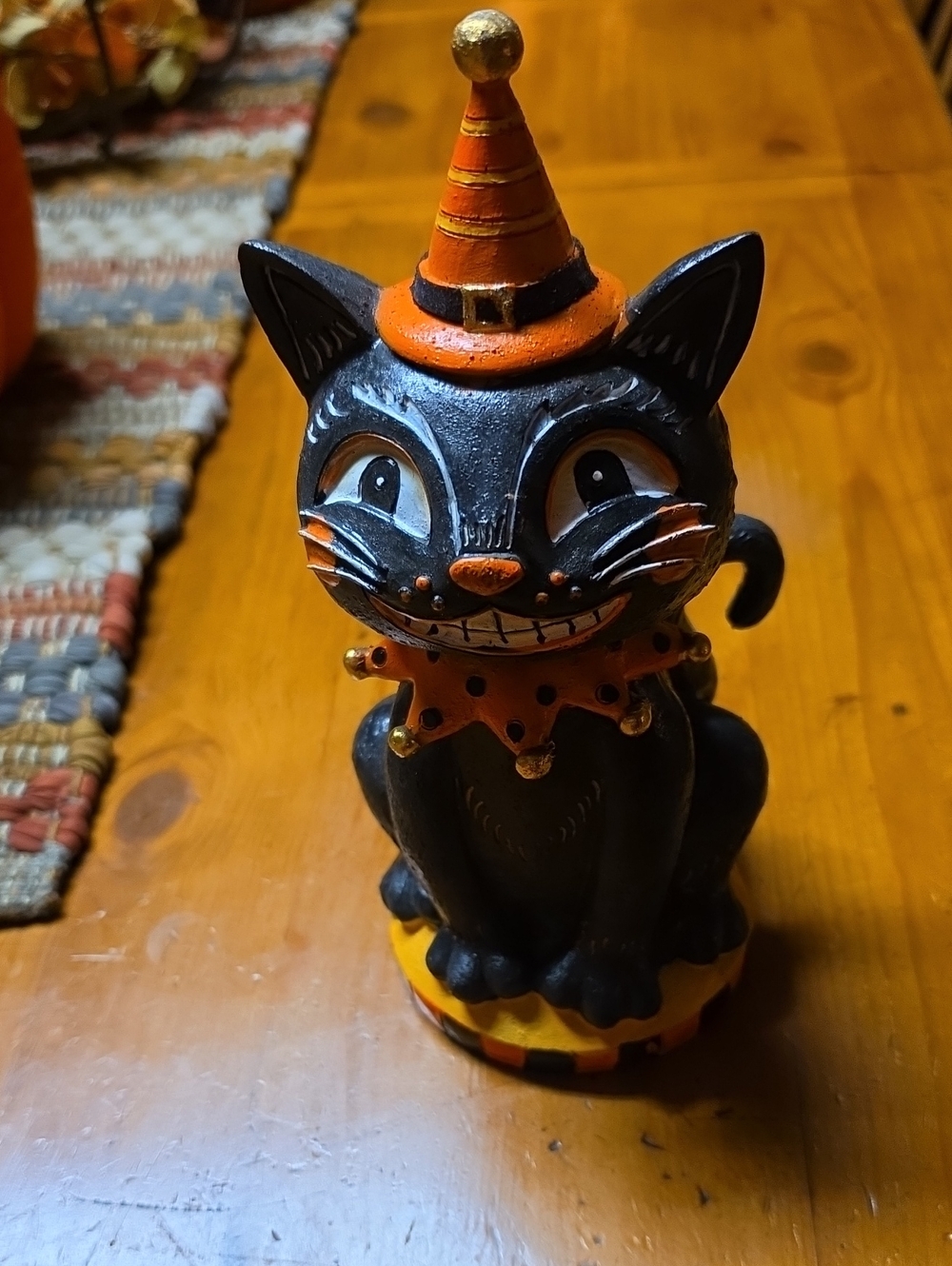Halloween Vintage Look Cat Figurine with Festive Hat